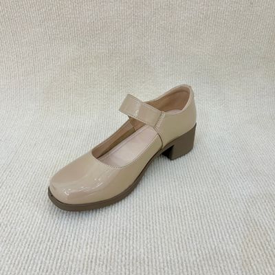 Spring Cream Closed Toe Heels Breathable Nude Thick Heels Luxury