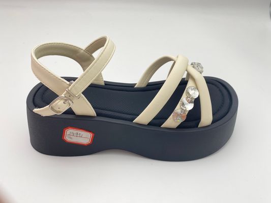 Vrouwen witte ondersandalen met steen, met zuivere kleur en echt leer